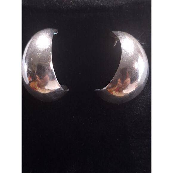 Handmade Jewelry - 925 Sterling Silver Modernist Crescent Half Hoop Earrings Large Statement Pair